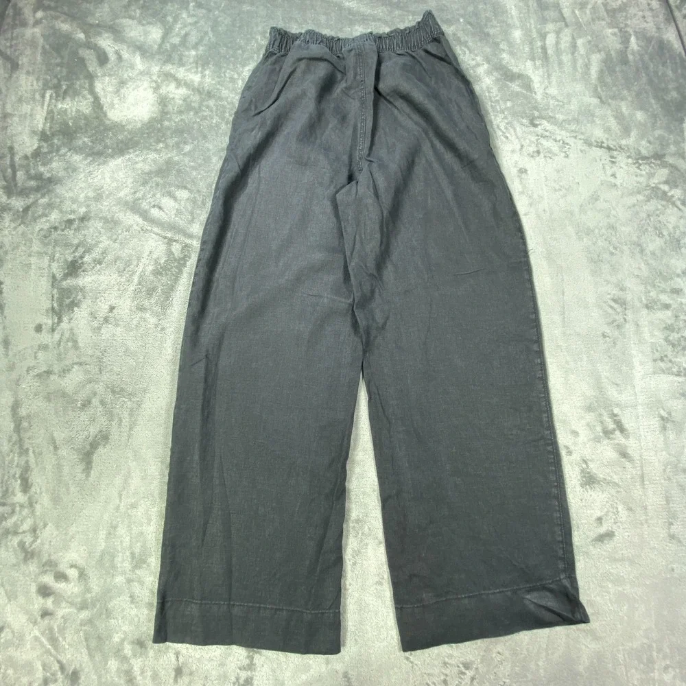 H&M Linen Blend Pants Womens XS Black Wide Leg Pull On Lagenlook Minimalist Chic